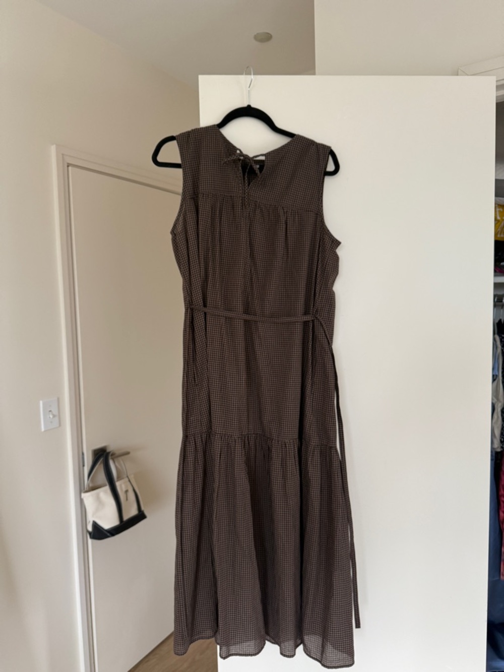 Uniqlo Sleeveless Brown Gingham Tie-Waist Dress